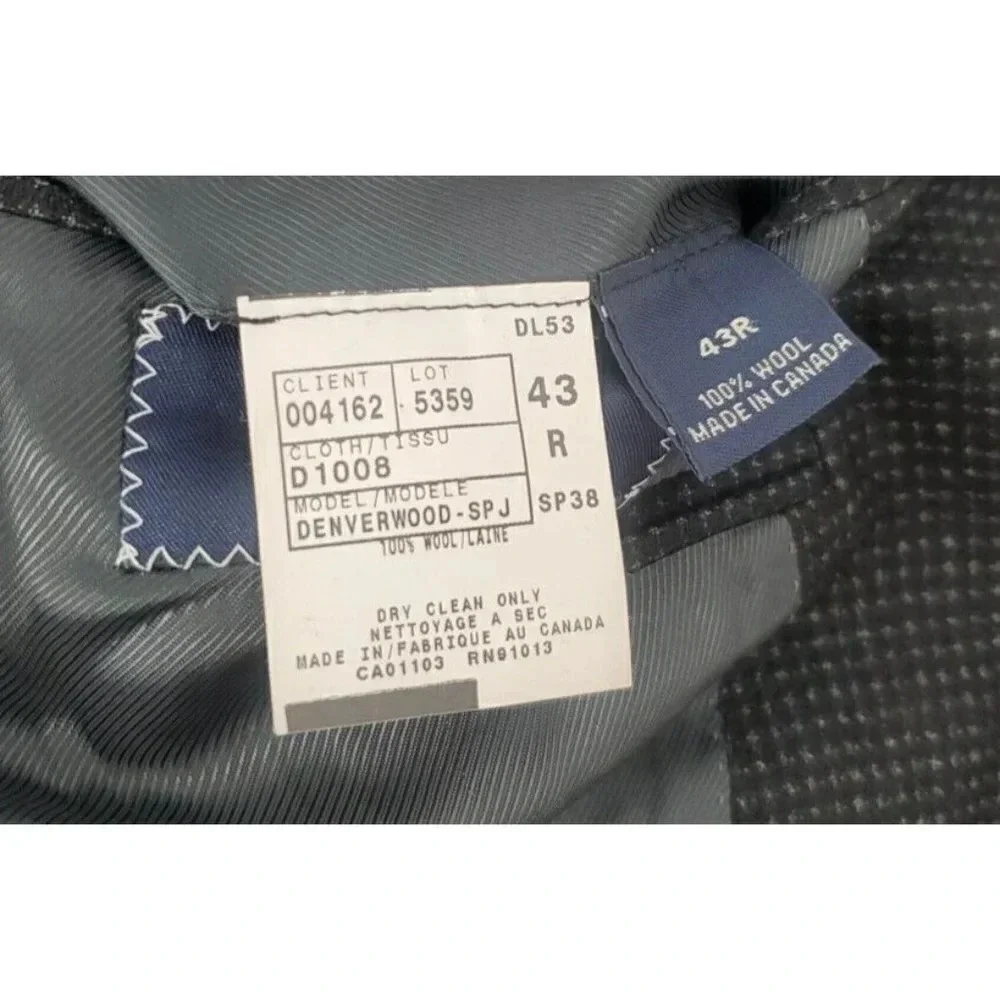 Daniel Cremieux Blazer Sport Coat Suit Jacket Loro Piana 43R Black Gray Dot
